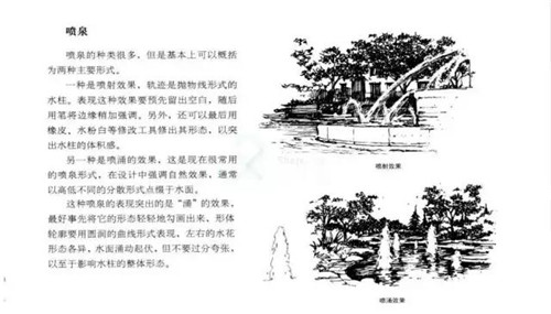 手繪石頭及其水景線稿的畫法